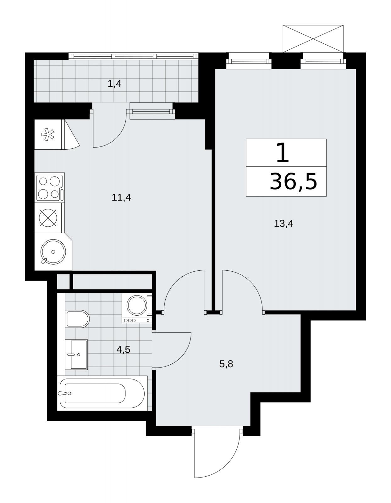 1-комнатная квартира без отделки, 36.5 м2, 9 этаж, сдача 1 квартал 2026 г., ЖК Прокшино, корпус 11.2.1 - объявление 2270019 - фото №1