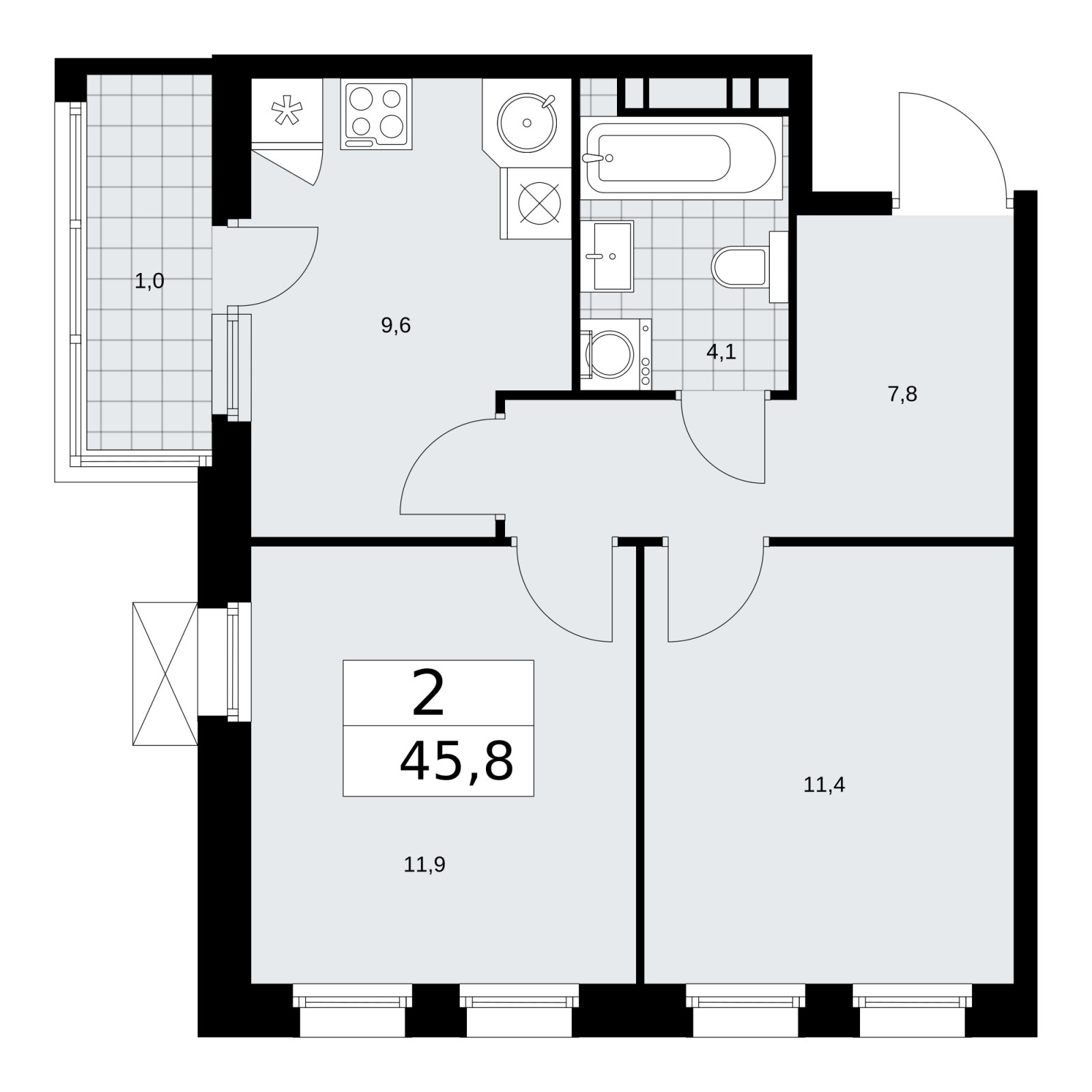2-комнатная квартира с частичной отделкой, 45.8 м2, 7 этаж, сдача 2 квартал 2026 г., ЖК Скандинавия, корпус 25.1 - объявление 2283367 - фото №1
