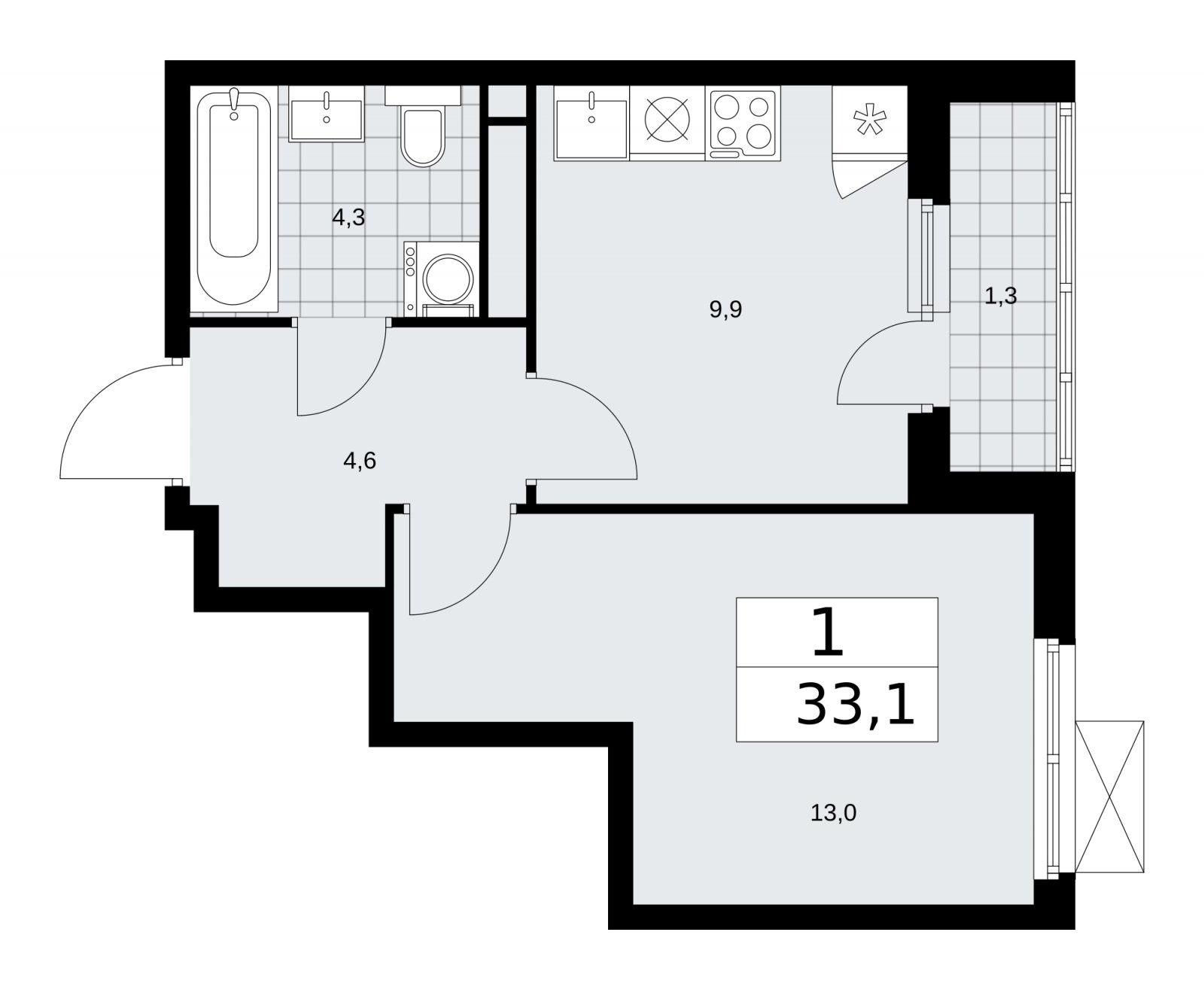 1-комнатная квартира с частичной отделкой, 33.1 м2, 11 этаж, сдача 1 квартал 2026 г., ЖК Прокшино, корпус 11.1.1 - объявление 2257231 - фото №1