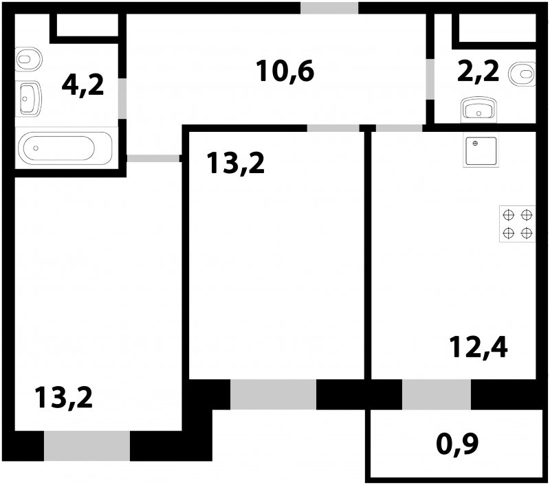 2-комнатная квартира без отделки, 56.5 м2, 19 этаж, дом сдан, ЖК Союзный, корпус 1 - объявление 1638420 - фото №1
