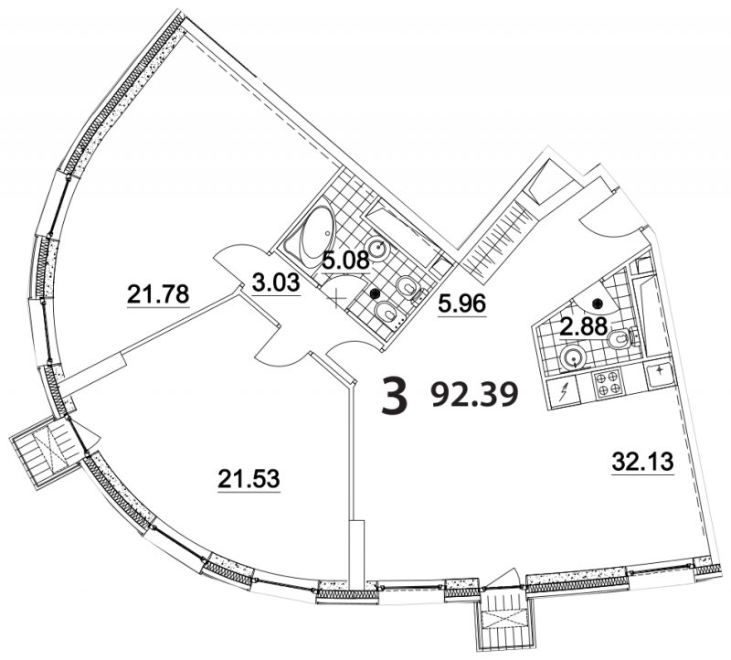 3-комнатная квартира (евро) без отделки, 92.39 м2, 18 этаж, дом сдан, ЖК Апарт-комплекс Nakhimov, корпус 3 - объявление 1330737 - фото №1
