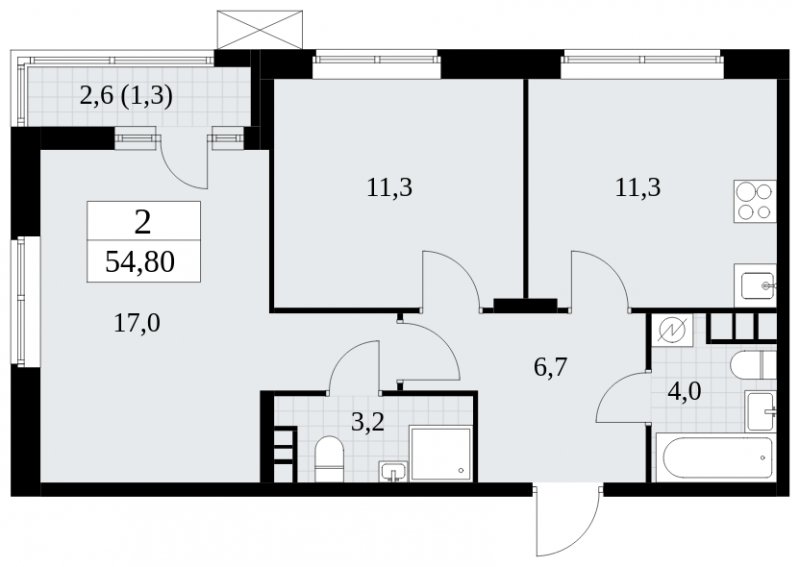 2-комнатная квартира без отделки, 54.8 м2, 5 этаж, сдача 1 квартал 2025 г., ЖК Прокшино, корпус 5.2.3 - объявление 1751308 - фото №1