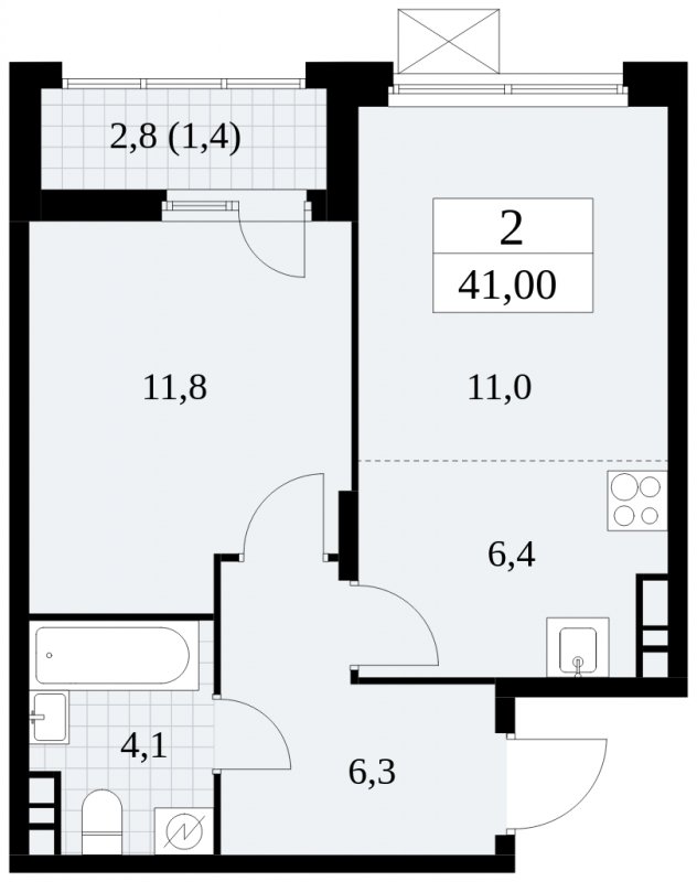 2-комнатная квартира (евро) с частичной отделкой, 41 м2, 5 этаж, сдача 2 квартал 2025 г., ЖК Скандинавия, корпус 2.27.1 - объявление 1840200 - фото №1