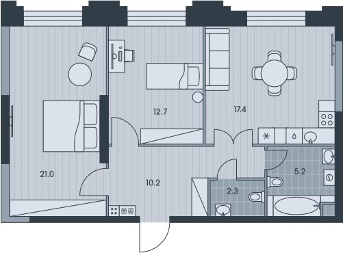 3-комнатная квартира без отделки, 68.8 м2, 8 этаж, сдача 3 квартал 2025 г., ЖК EVER, корпус 6 - объявление 2392090 - фото №1