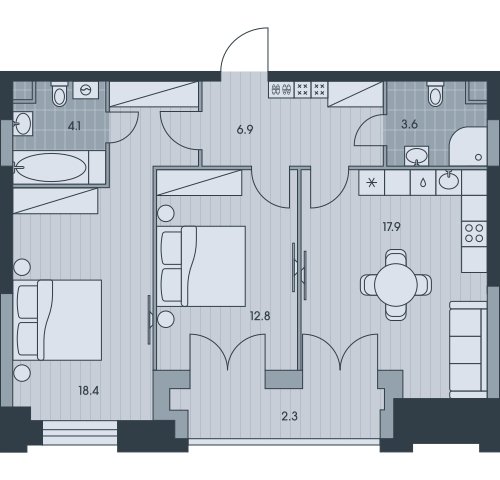 3-комнатная квартира без отделки, 66 м2, 27 этаж, сдача 3 квартал 2025 г., ЖК EVER, корпус 5 - объявление 2331745 - фото №1