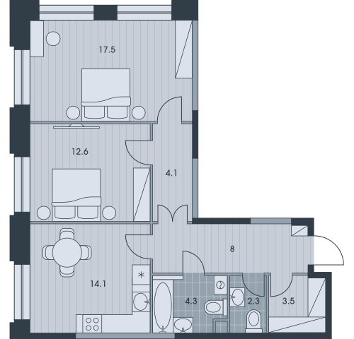 2-комнатная квартира без отделки, 66.3 м2, 24 этаж, дом сдан, ЖК EVER, корпус 1 - объявление 2334605 - фото №1