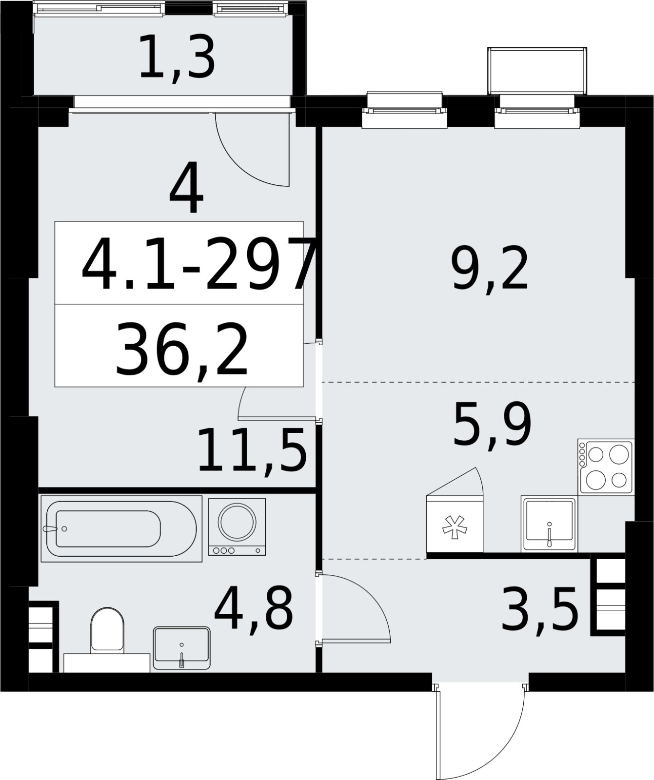 2-комнатная квартира (евро) с полной отделкой, 36.2 м2, 7 этаж, сдача 2 квартал 2027 г., ЖК Южные сады, корпус 4.1.2 - объявление 2392805 - фото №1