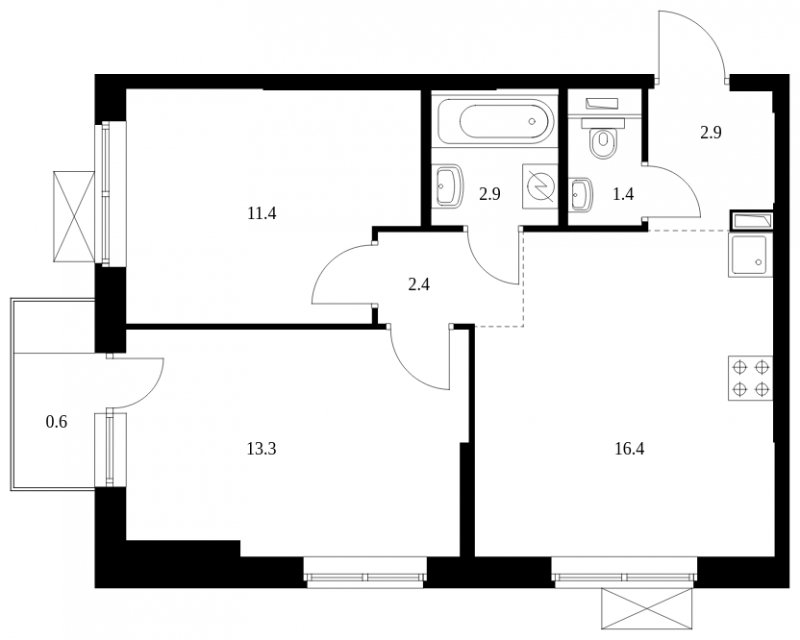 2-комнатная квартира с полной отделкой, 51.3 м2, 6 этаж, сдача 2 квартал 2025 г., ЖК Саларьево Парк, корпус 56.1 - объявление 1970377 - фото №1