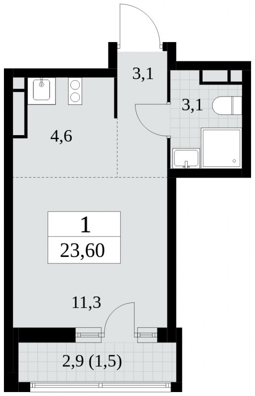 Студия с полной отделкой, 23.6 м2, 8 этаж, сдача 3 квартал 2024 г., ЖК Прокшино, корпус 8.1 - объявление 1683664 - фото №1