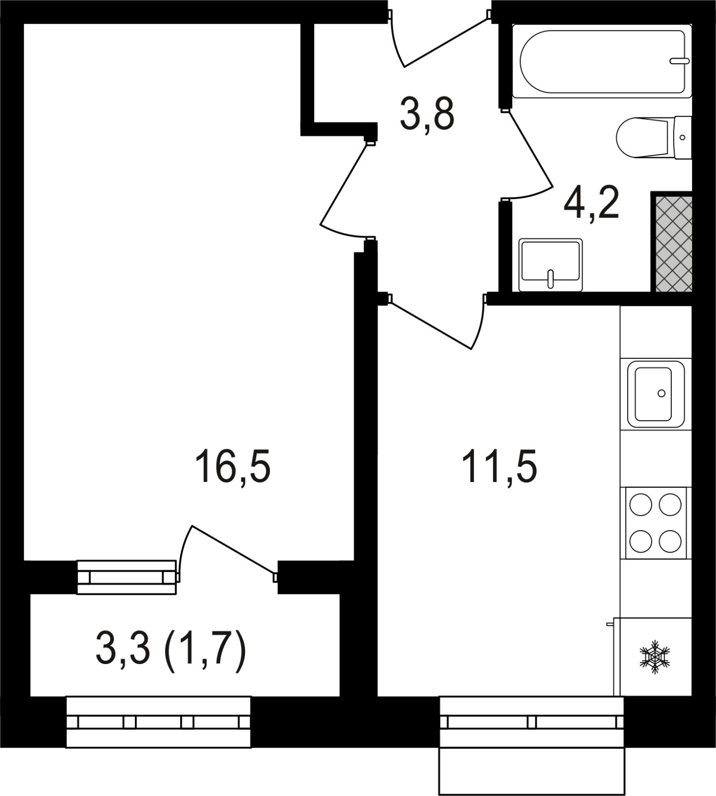 1-комнатная квартира без отделки, 38 м2, 3 этаж, сдача 3 квартал 2024 г., ЖК Михалковский, корпус 3 - объявление 2390003 - фото №1