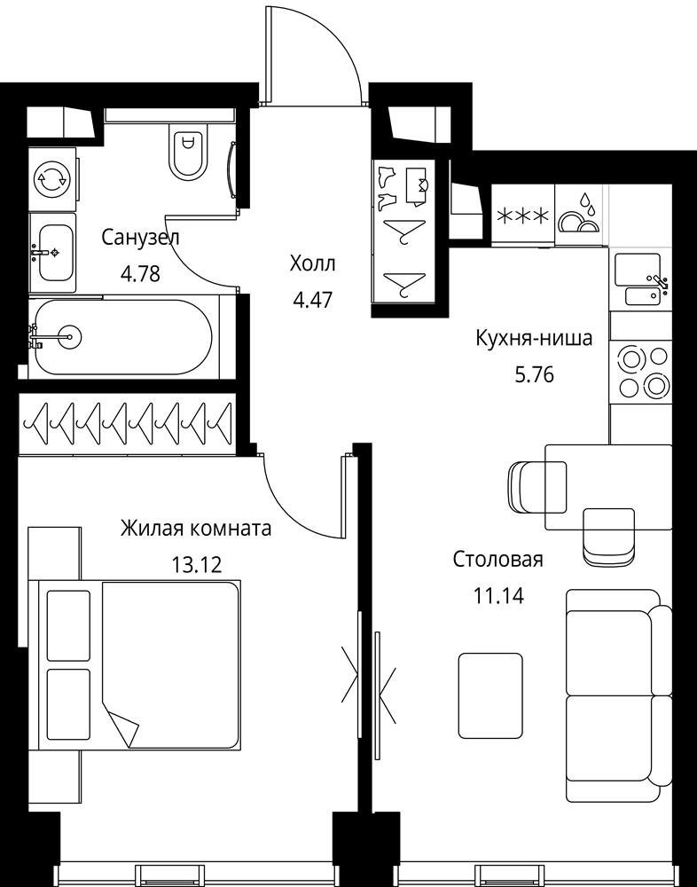 1-комнатная квартира с частичной отделкой, 39.3 м2, 24 этаж, сдача 3 квартал 2026 г., ЖК City Bay, корпус North Ocean 1 - объявление 2277702 - фото №1