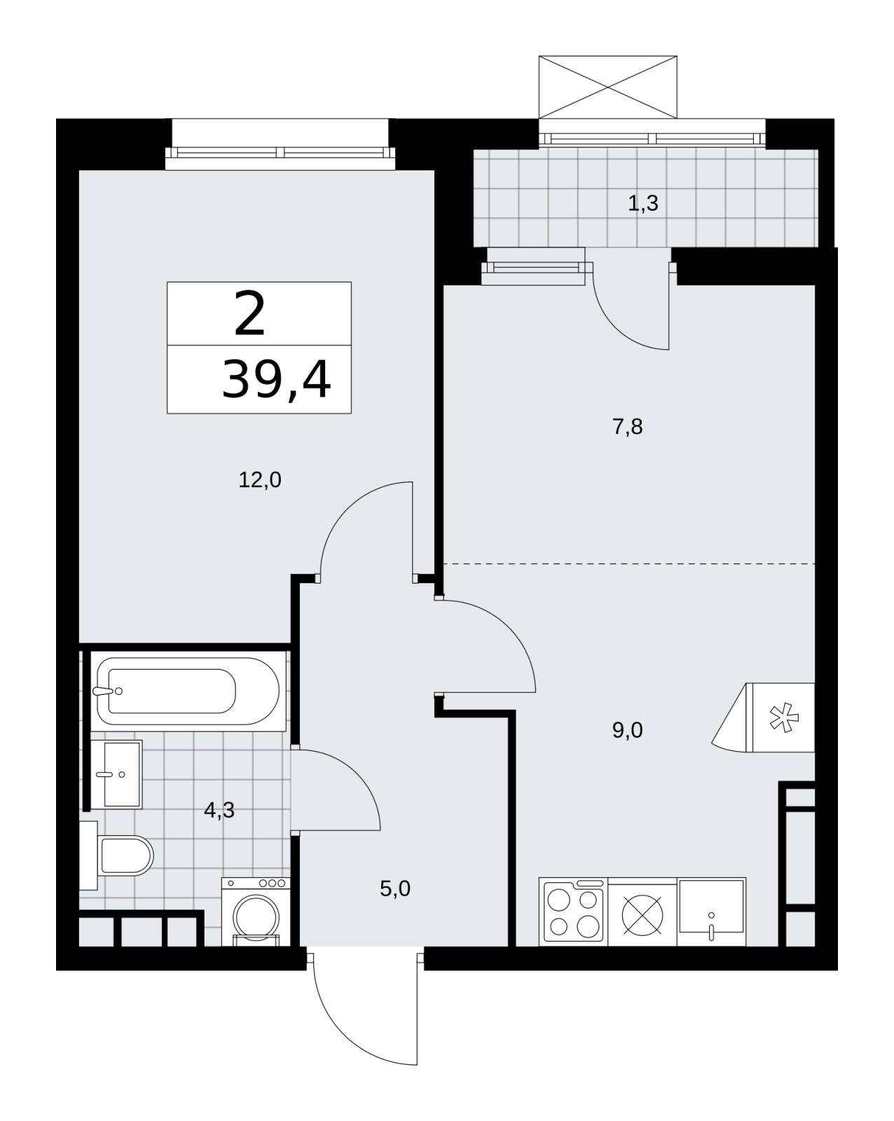2-комнатная квартира (евро) без отделки, 39.4 м2, 11 этаж, сдача 2 квартал 2026 г., ЖК Скандинавия, корпус 25.5 - объявление 2283725 - фото №1