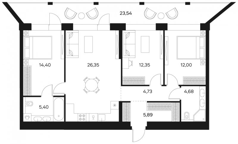 3-комнатная квартира без отделки, 97.57 м2, 3 этаж, сдача 4 квартал 2024 г., ЖК FØRST, корпус 2 - объявление 1942923 - фото №1