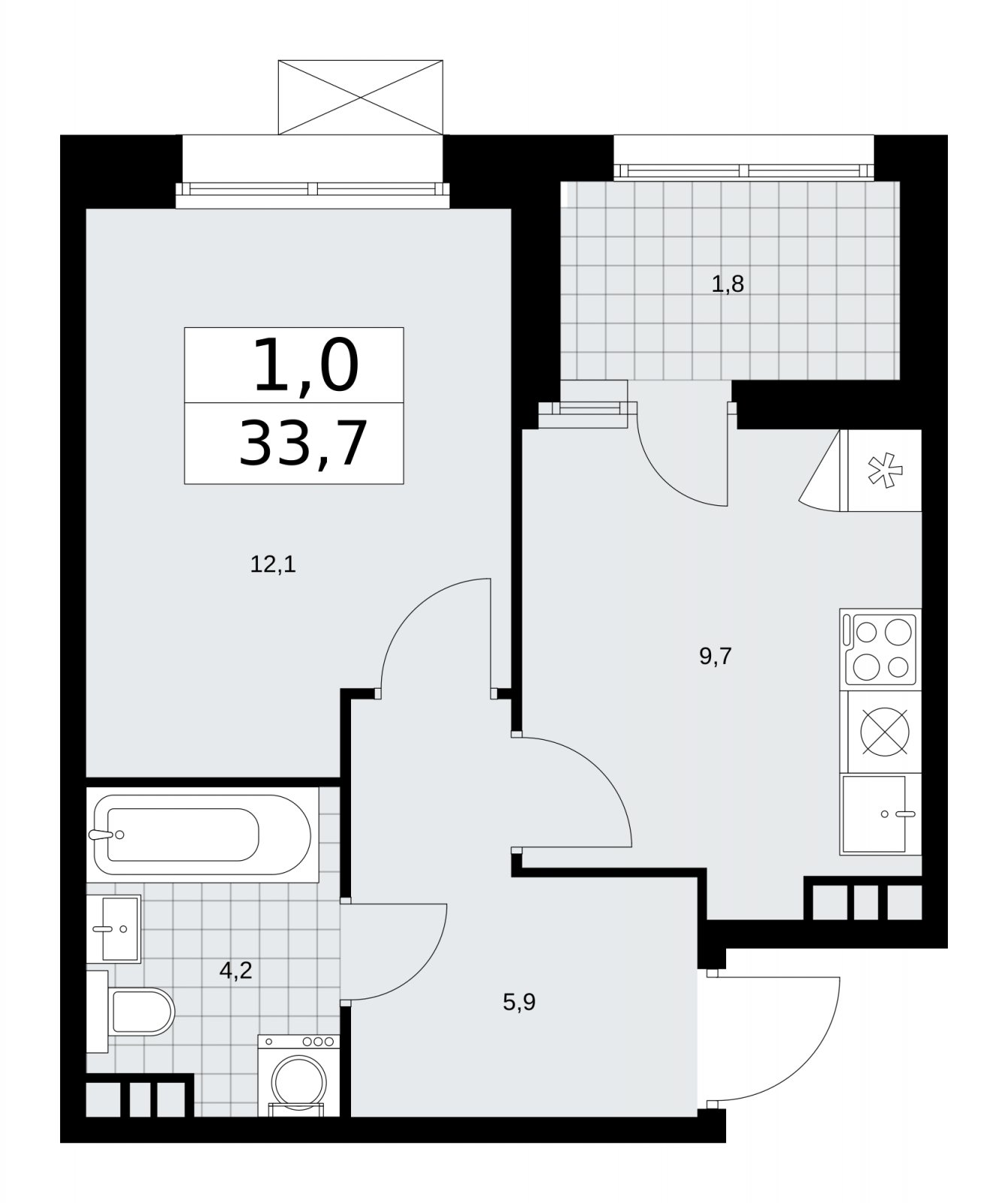 1-комнатная квартира без отделки, 33.7 м2, 8 этаж, сдача 4 квартал 2025 г., ЖК Бунинские кварталы, корпус 6.5 - объявление 2252798 - фото №1