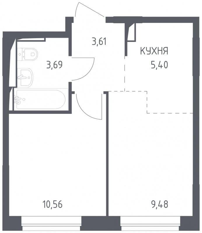 2-комнатная квартира с полной отделкой, 32.74 м2, 4 этаж, сдача 4 квартал 2023 г., ЖК Остафьево, корпус 11.3 - объявление 1744690 - фото №1