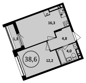 1-комнатная квартира без отделки, 38.6 м2, 13 этаж, сдача 1 квартал 2023 г., ЖК Испанские кварталы, корпус 6.4 - объявление 1410171 - фото №1