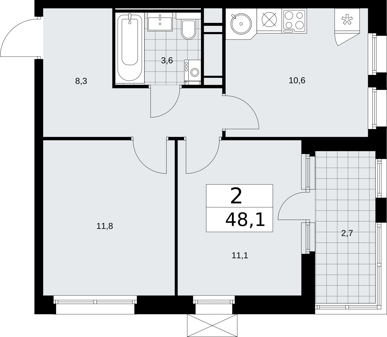 2-комнатная квартира с частичной отделкой, 48.1 м2, 17 этаж, сдача 2 квартал 2026 г., ЖК Скандинавия, корпус 25.3 - объявление 2284007 - фото №1