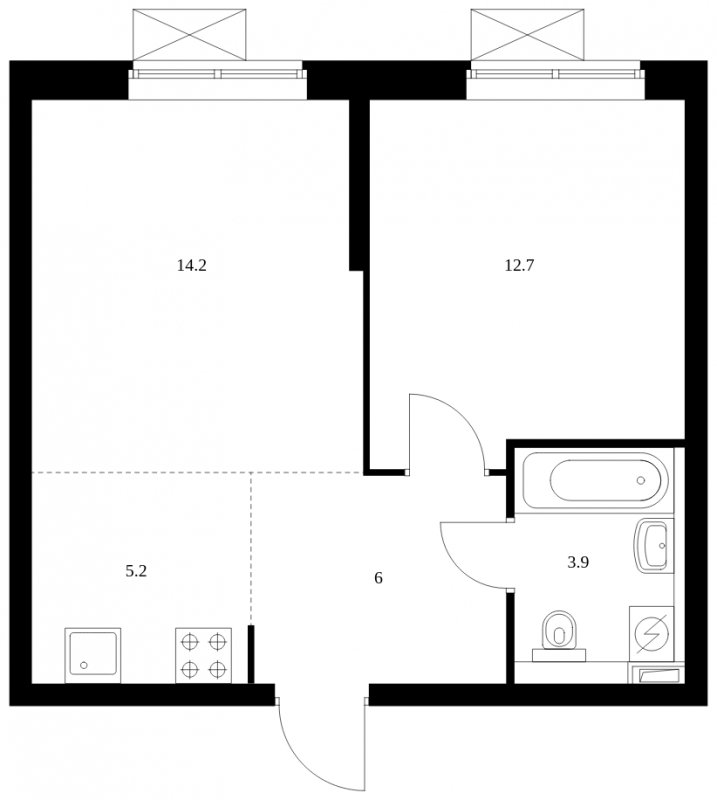 2-комнатная квартира с полной отделкой, 42 м2, 28 этаж, сдача 1 квартал 2023 г., ЖК Сигнальный 16, корпус 1.1 - объявление 1689161 - фото №1