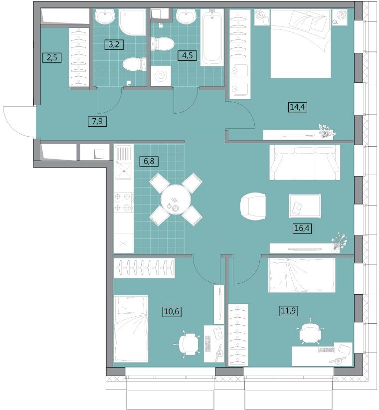3-комнатная квартира с полной отделкой, 79.3 м2, 26 этаж, дом сдан, ЖК Вестердам, корпус 3 - объявление 2176891 - фото №1