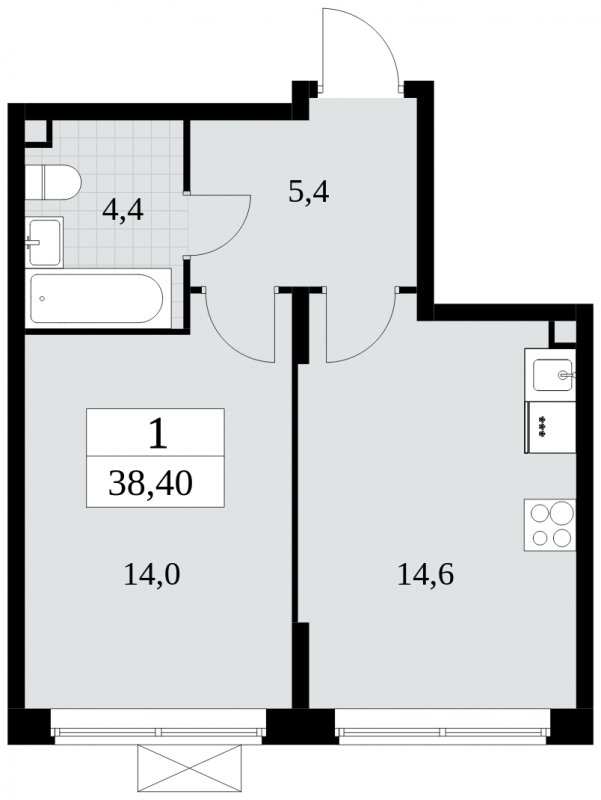 1-комнатная квартира без отделки, 38.4 м2, 2 этаж, сдача 3 квартал 2024 г., ЖК Прокшино, корпус 8.5 - объявление 1684254 - фото №1