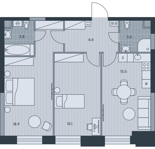 2-комнатная квартира без отделки, 63.5 м2, 29 этаж, сдача 3 квартал 2025 г., ЖК EVER, корпус 5 - объявление 2331801 - фото №1