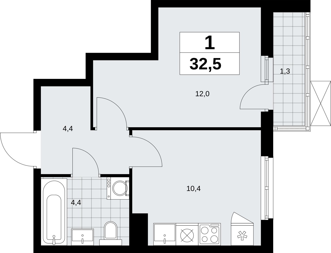 1-комнатная квартира без отделки, 32.5 м2, 3 этаж, сдача 2 квартал 2026 г., ЖК Дзен-кварталы, корпус 6.1.1 - объявление 2327032 - фото №1