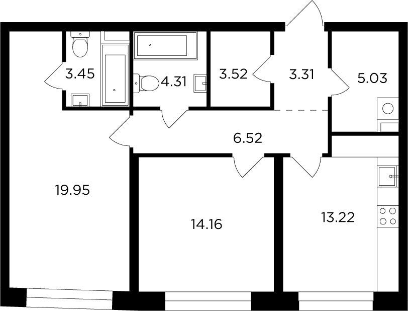 2-комнатная квартира без отделки, 73.47 м2, 4 этаж, дом сдан, ЖК FORIVER, корпус 3 - объявление 2371240 - фото №1