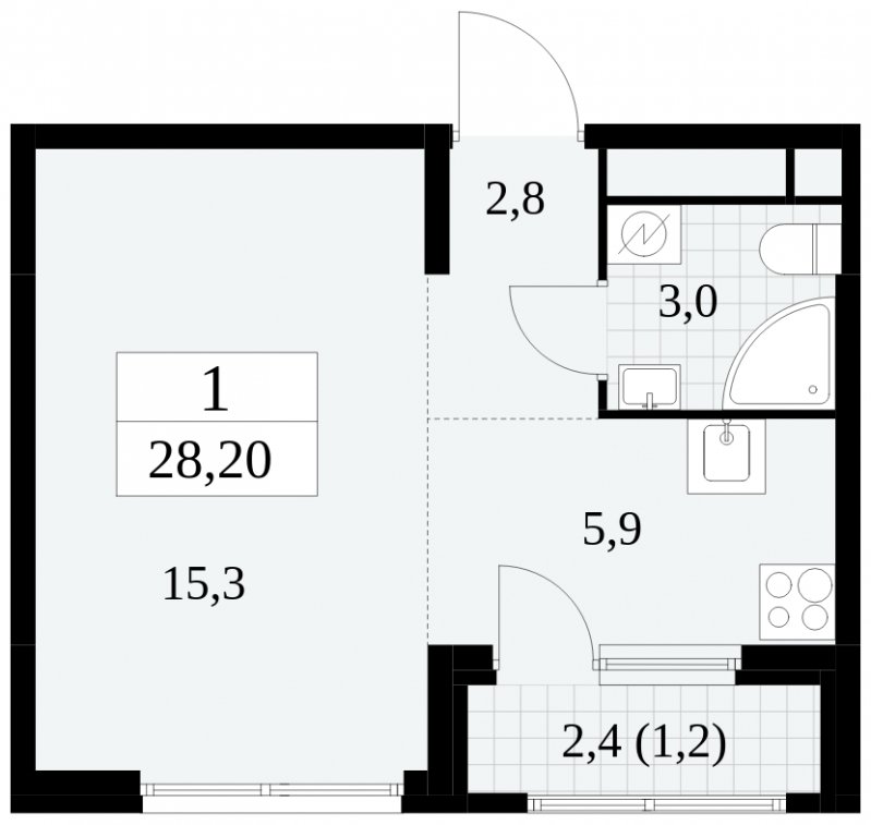 Студия с частичной отделкой, 28.2 м2, 19 этаж, сдача 2 квартал 2025 г., ЖК Южные сады, корпус 2.2 - объявление 1757593 - фото №1