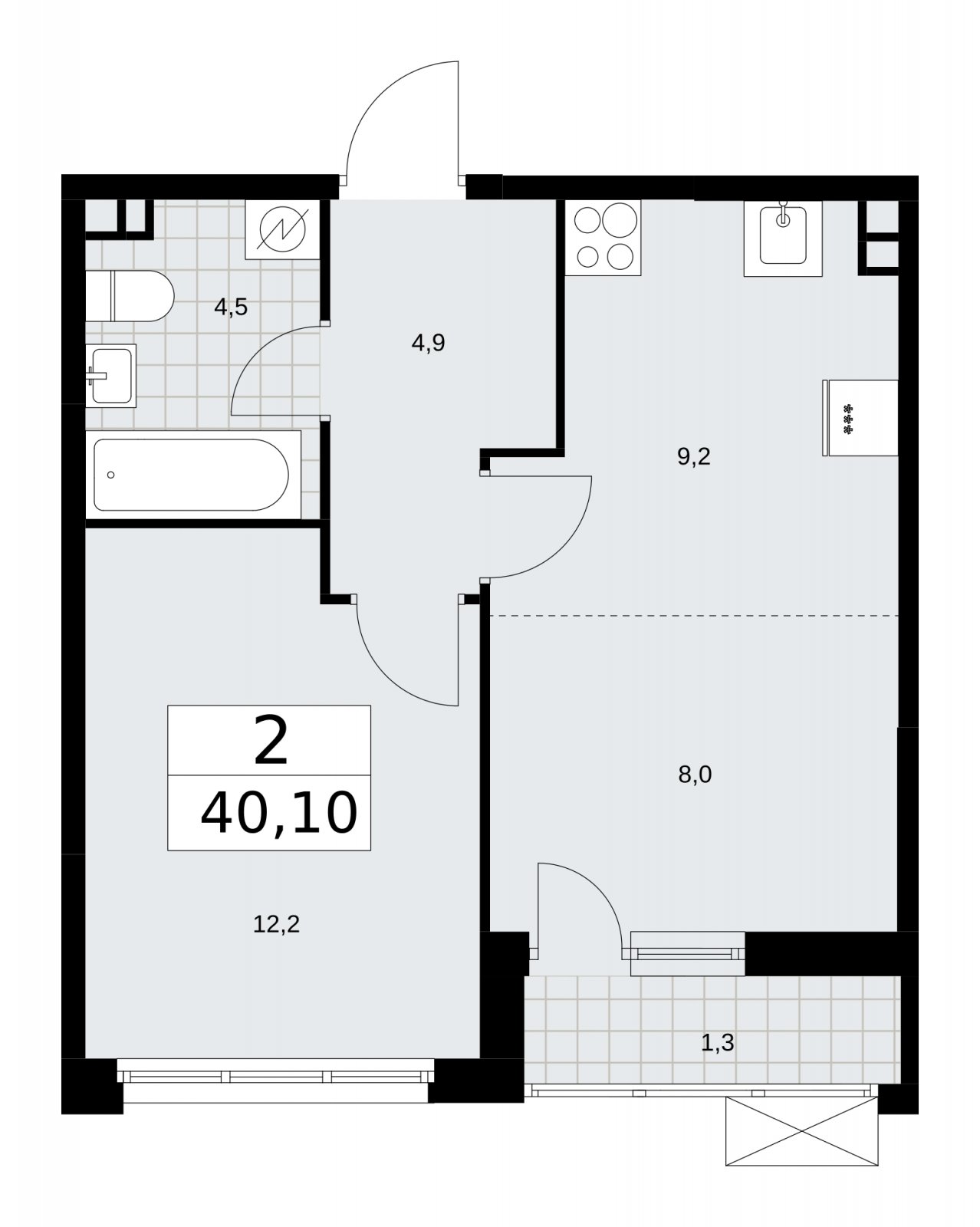 2-комнатная квартира (евро) без отделки, 40.1 м2, 3 этаж, сдача 3 квартал 2025 г., ЖК Скандинавия, корпус 28.1 - объявление 2201871 - фото №1