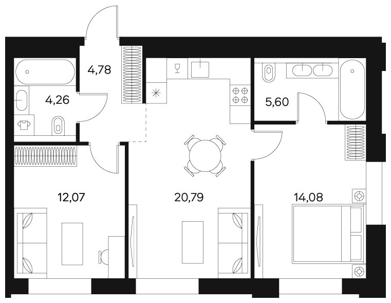 2-комнатная квартира без отделки, 61.58 м2, 3 этаж, сдача 4 квартал 2024 г., ЖК FØRST, корпус 2 - объявление 1943005 - фото №1