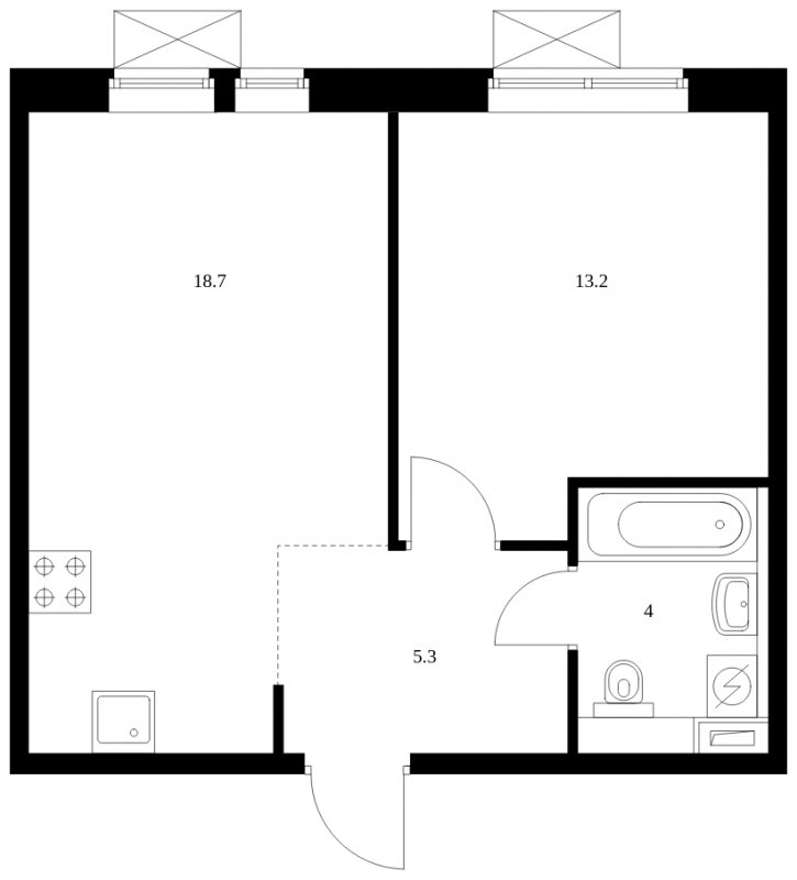 1-комнатная квартира с полной отделкой, 41.2 м2, 7 этаж, сдача 3 квартал 2023 г., ЖК Бутово Парк 2, корпус 24 - объявление 1627890 - фото №1