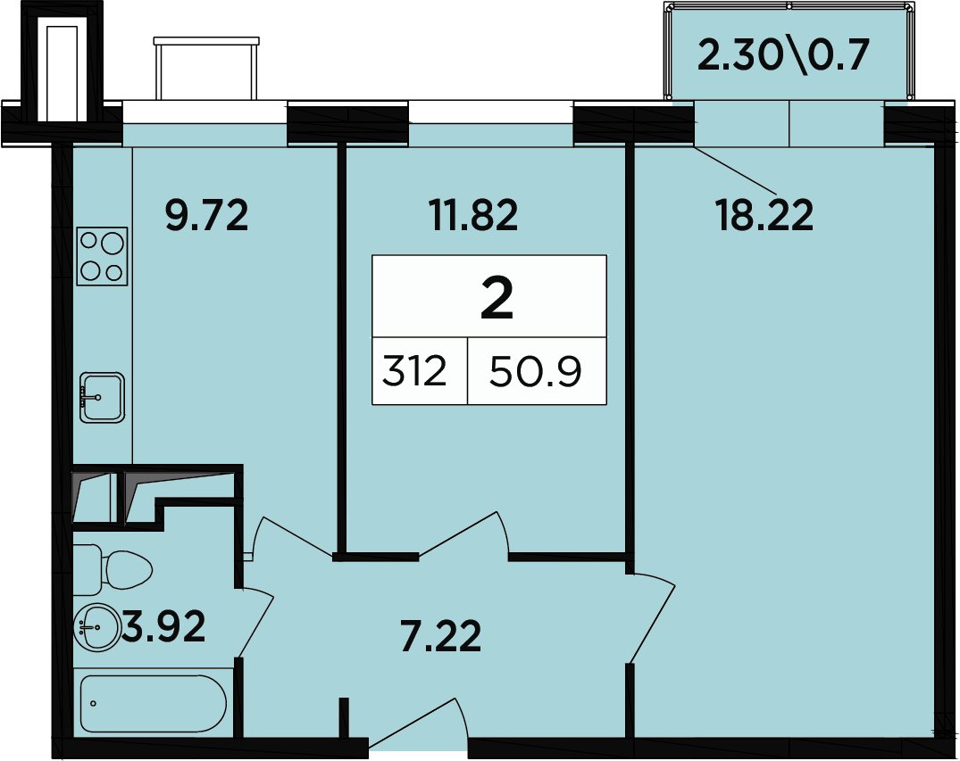 2-комнатные апартаменты 48.9 м2, 14 этаж, дом сдан, ЖК Легендарный Квартал на Березовой  аллее, корпус 5 - объявление 2349164 - фото №1