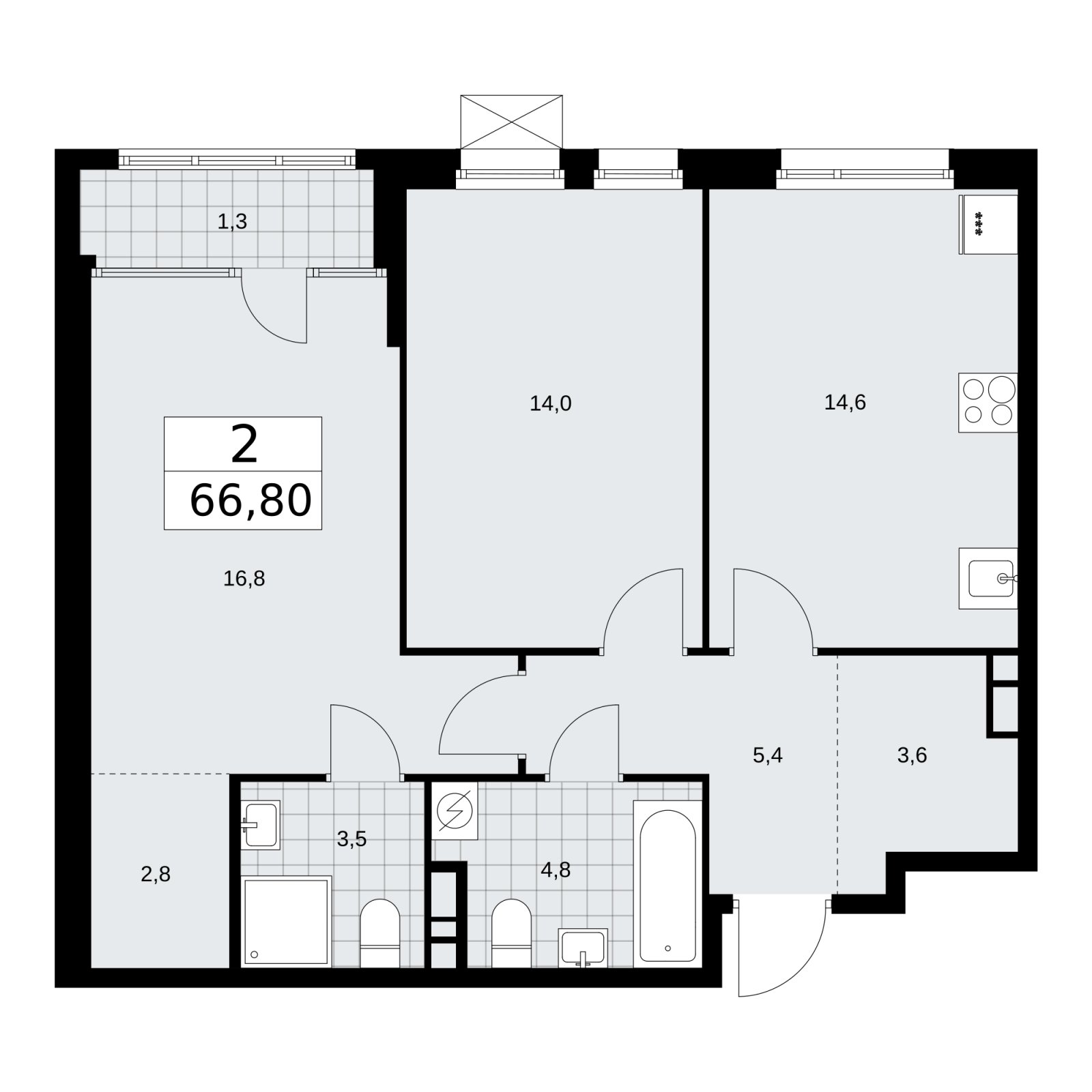 2-комнатная квартира с частичной отделкой, 66.8 м2, 9 этаж, сдача 1 квартал 2026 г., ЖК Дом на Зорге, корпус 25 - объявление 2221201 - фото №1