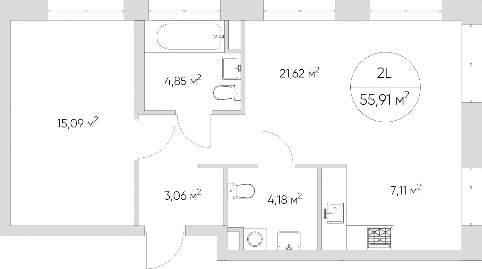 2-комнатные апартаменты без отделки, 55.91 м2, 2 этаж, дом сдан, ЖК N'ICE LOFT, корпус 1 - объявление 2406309 - фото №1