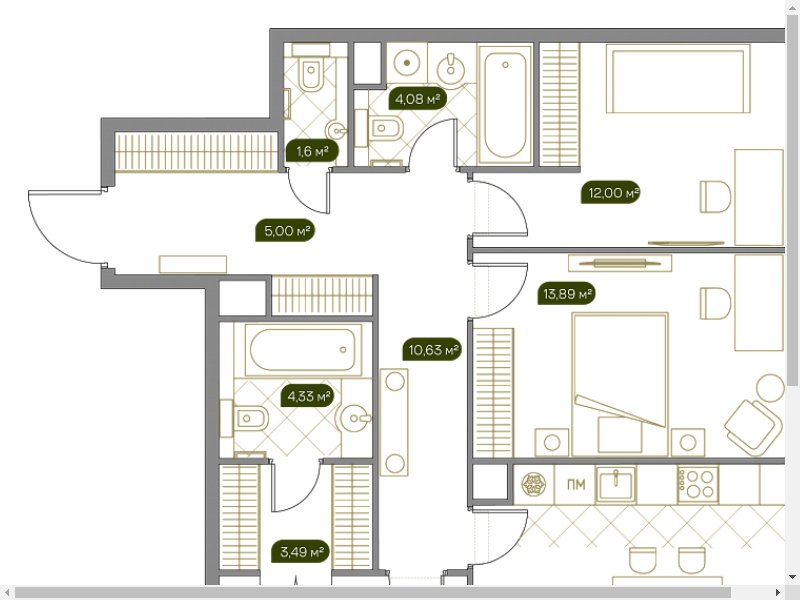 3-комнатная квартира с полной отделкой, 92 м2, 11 этаж, сдача 2 квартал 2023 г., ЖК West Garden, корпус Park line, корпус 14 - объявление 2090248 - фото №1