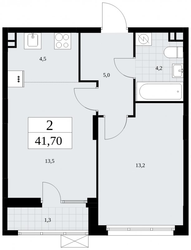 2-комнатная квартира (евро) без отделки, 41.7 м2, 3 этаж, сдача 1 квартал 2025 г., ЖК Дзен-кварталы, корпус 1.4 - объявление 1896096 - фото №1