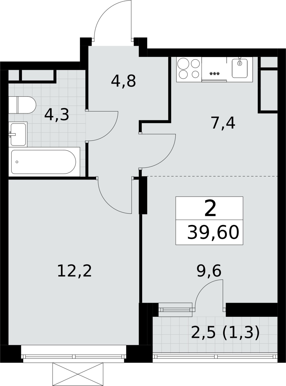 2-комнатная квартира без отделки, 39.5 м2, 15 этаж, сдача 2 квартал 2024 г., ЖК Прокшино, корпус 6.1 - объявление 2352073 - фото №1