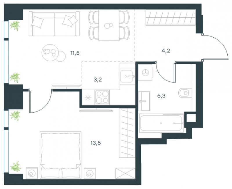 2-комнатная квартира (евро) без отделки, 37.7 м2, 29 этаж, сдача 4 квартал 2024 г., ЖК Level Мичуринский, корпус 4 - объявление 1635431 - фото №1