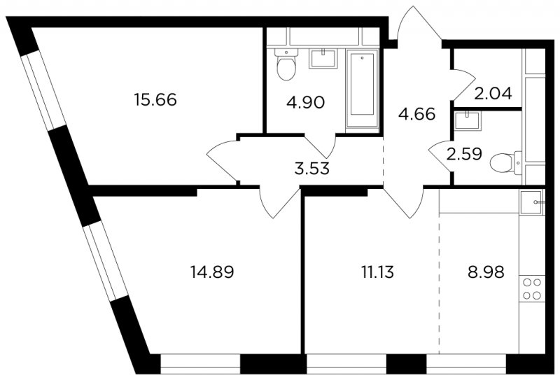 3-комнатная квартира без отделки, 68.38 м2, 28 этаж, дом сдан, ЖК КутузовGRAD 2, корпус 6 - объявление 1805902 - фото №1