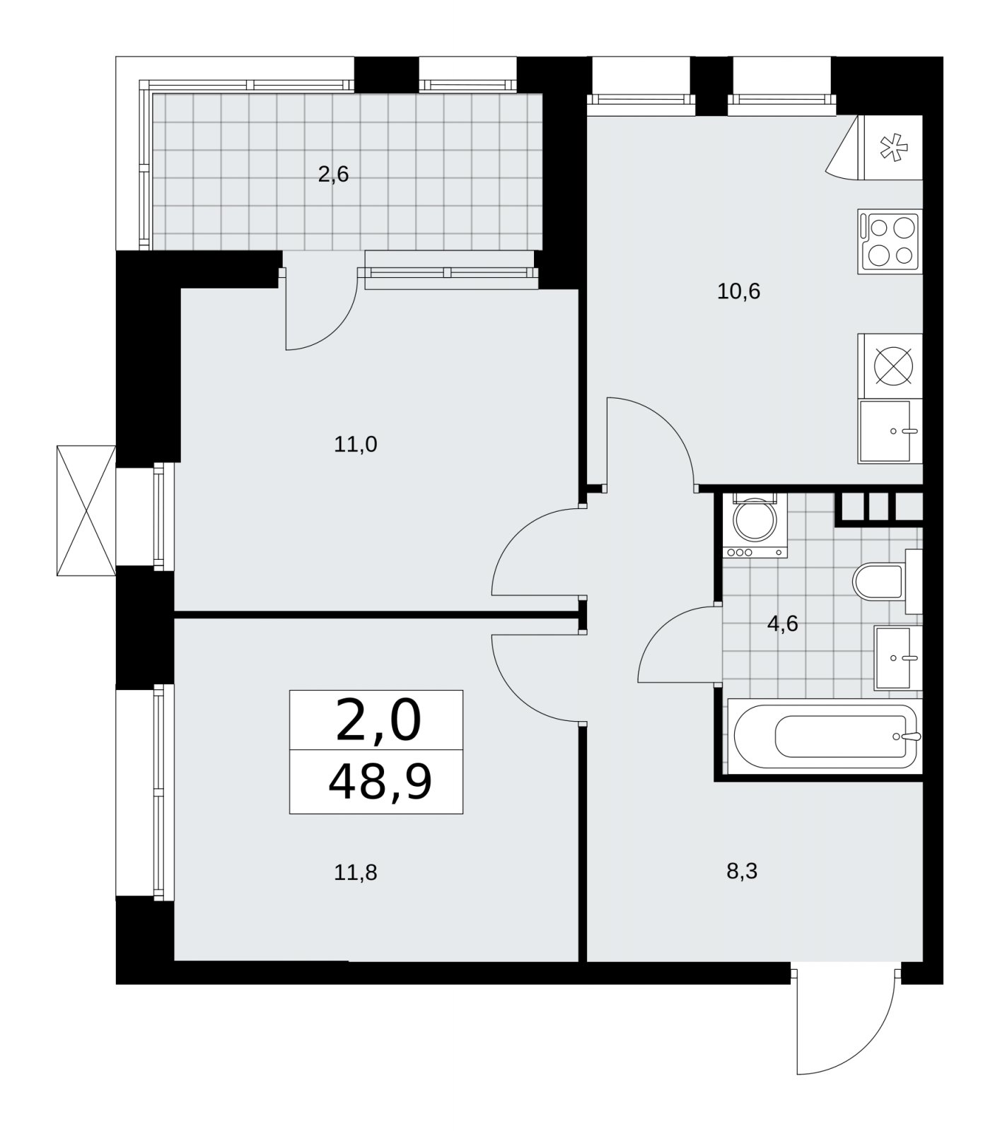 2-комнатная квартира с частичной отделкой, 48.9 м2, 3 этаж, сдача 1 квартал 2026 г., ЖК Бунинские кварталы, корпус 6.1 - объявление 2252360 - фото №1