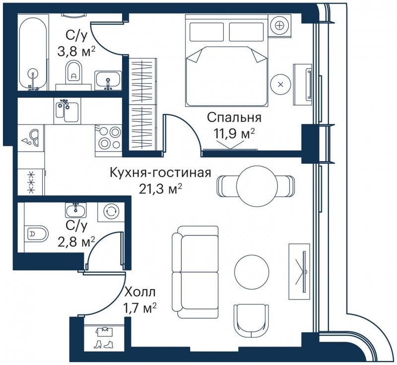 1-комнатная квартира с частичной отделкой, 41.5 м2, 17 этаж, сдача 4 квартал 2023 г., ЖК City Bay, корпус Atlantic Ocean 1 - объявление 1645364 - фото №1