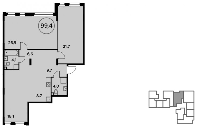 3-комнатная квартира (евро) без отделки, 99.4 м2, 2 этаж, сдача 1 квартал 2022 г., ЖК Скандинавия, корпус 7.4 - объявление 1213825 - фото №1