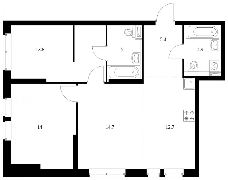 3-комнатная квартира с полной отделкой, 70.5 м2, 30 этаж, сдача 4 квартал 2023 г., ЖК Кронштадтский 9, корпус 1.6 - объявление 1758620 - фото №1