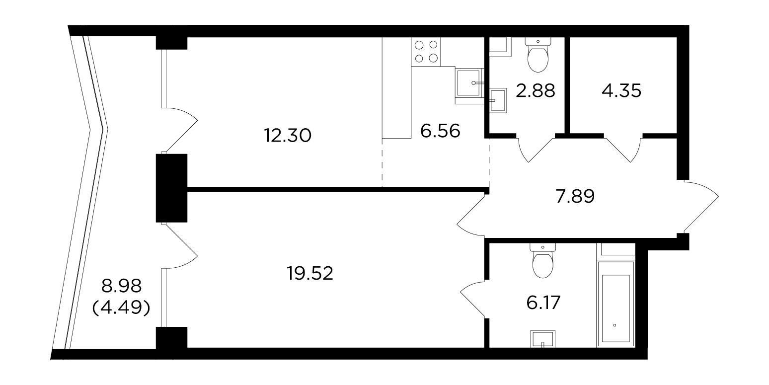 2-комнатная квартира без отделки, 64.16 м2, 9 этаж, сдача 4 квартал 2023 г., ЖК FORIVER, корпус 7 - объявление 2259555 - фото №1