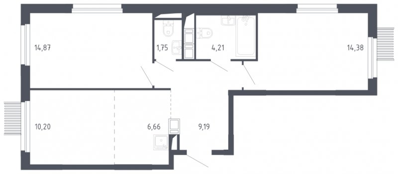 3-комнатная квартира с полной отделкой, 61.26 м2, 13 этаж, сдача 3 квартал 2023 г., ЖК Мытищи Парк, корпус 2 - объявление 1568728 - фото №1