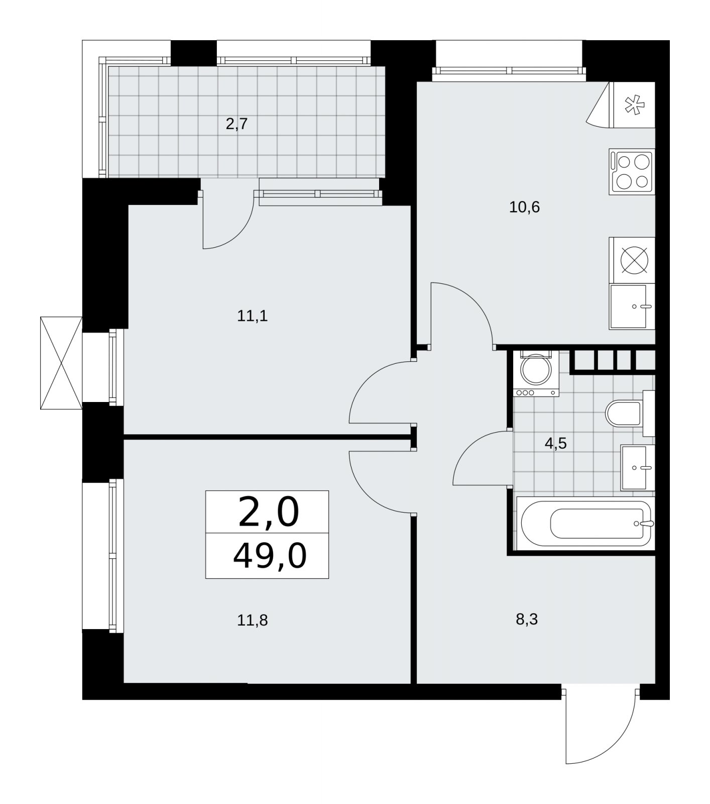 2-комнатная квартира с частичной отделкой, 49 м2, 6 этаж, сдача 1 квартал 2026 г., ЖК Бунинские кварталы, корпус 6.1 - объявление 2252390 - фото №1