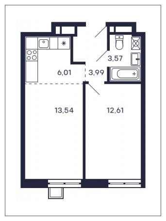 1-комнатная квартира без отделки, 39.72 м2, 24 этаж, сдача 2 квартал 2025 г., ЖК Квартал Тетрис, корпус "Квартал Тетрис 2.1" - объявление 1696593 - фото №1