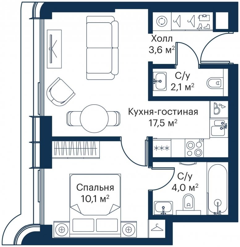 1-комнатная квартира с частичной отделкой, 37.3 м2, 29 этаж, сдача 4 квартал 2023 г., ЖК City Bay, корпус Atlantic Ocean 1 - объявление 1646186 - фото №1