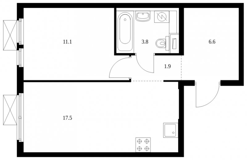 1-комнатная квартира с полной отделкой, 40.9 м2, 10 этаж, сдача 1 квартал 2025 г., ЖК Середневский лес, корпус 3.2 - объявление 1848948 - фото №1