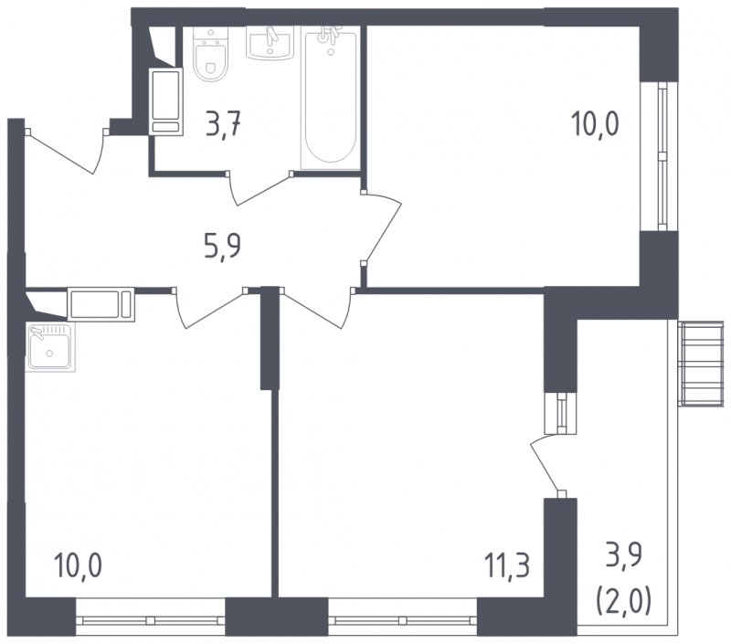 2-комнатная квартира с полной отделкой, 42.9 м2, 12 этаж, сдача 2 квартал 2022 г., ЖК Алхимово, корпус 5 - объявление 1275616 - фото №1